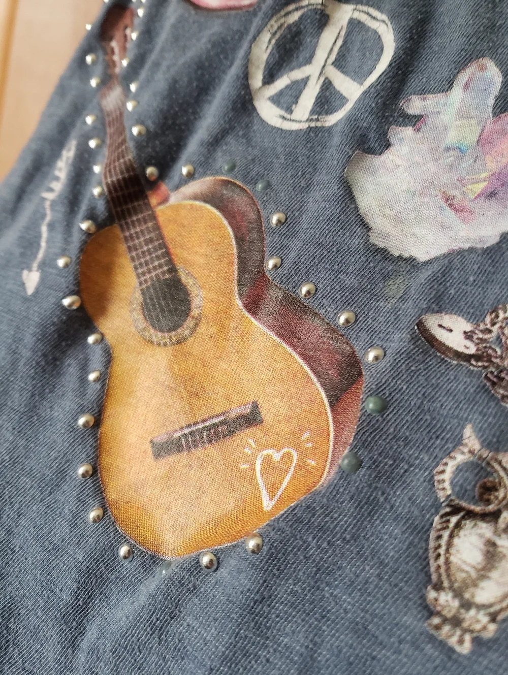 Justice Blue Graphic Tee with Sunflower, Guitar & Western Icons 12